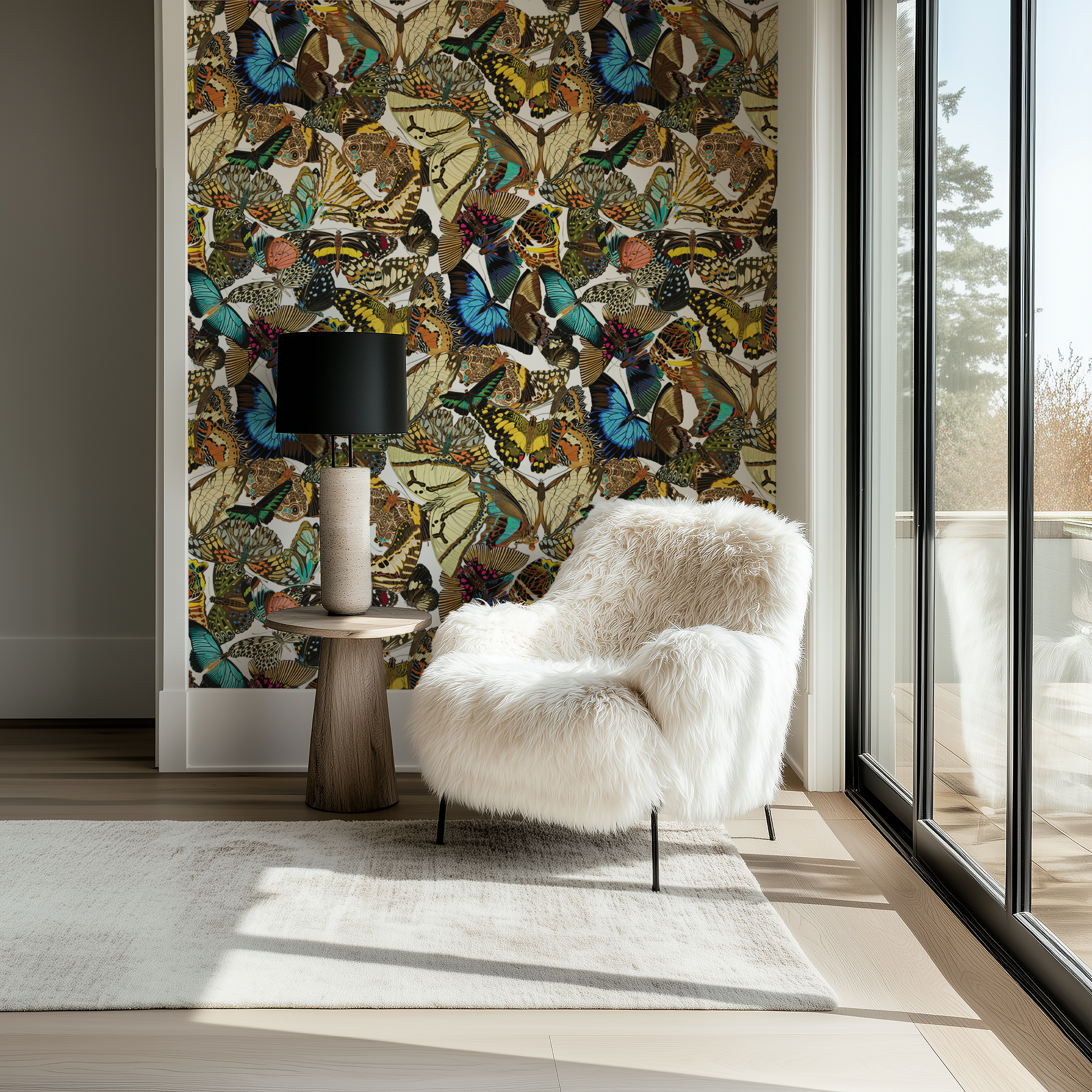 Butterfly Cabinet Wallpaper White