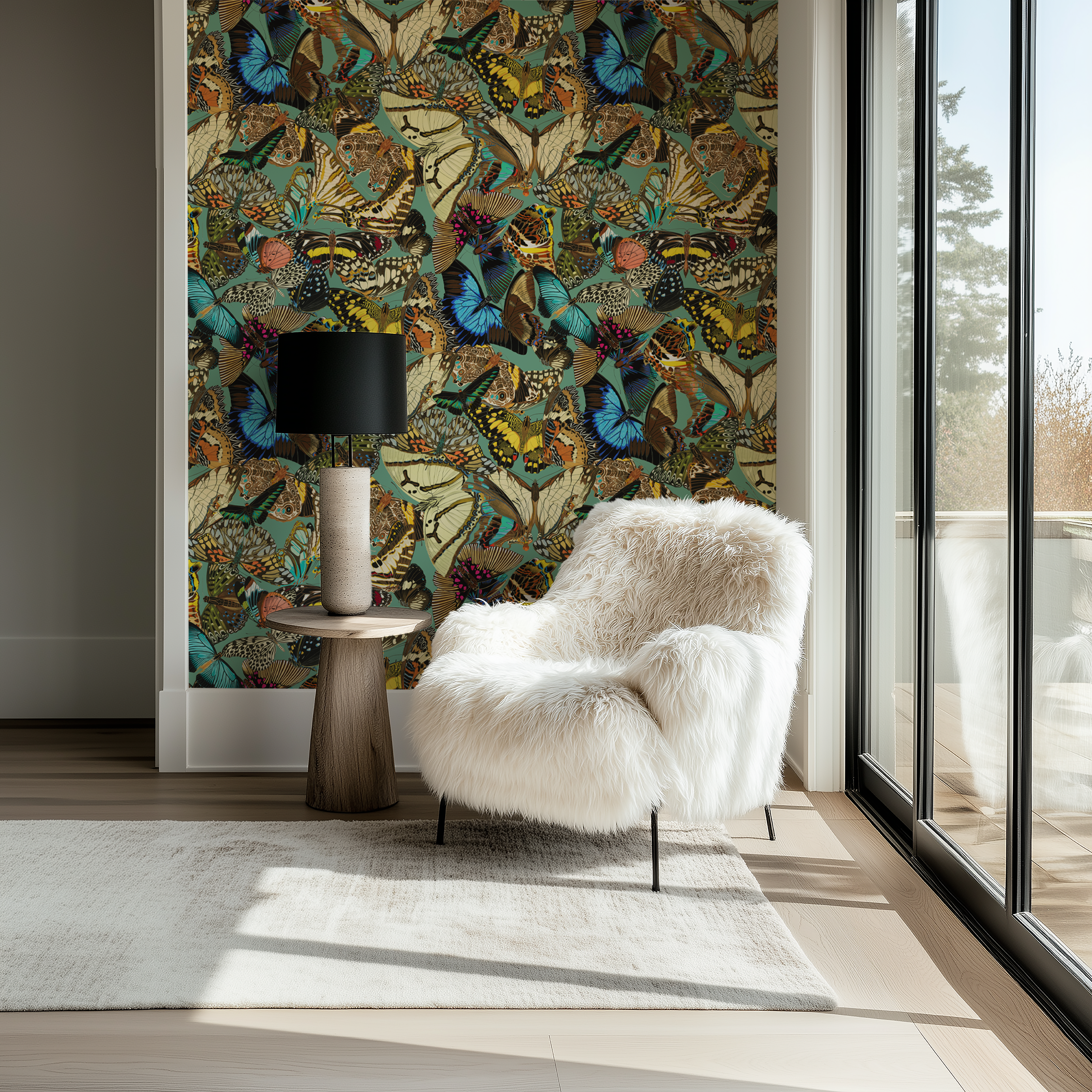 Butterfly Cabinet Teal Wallpaper