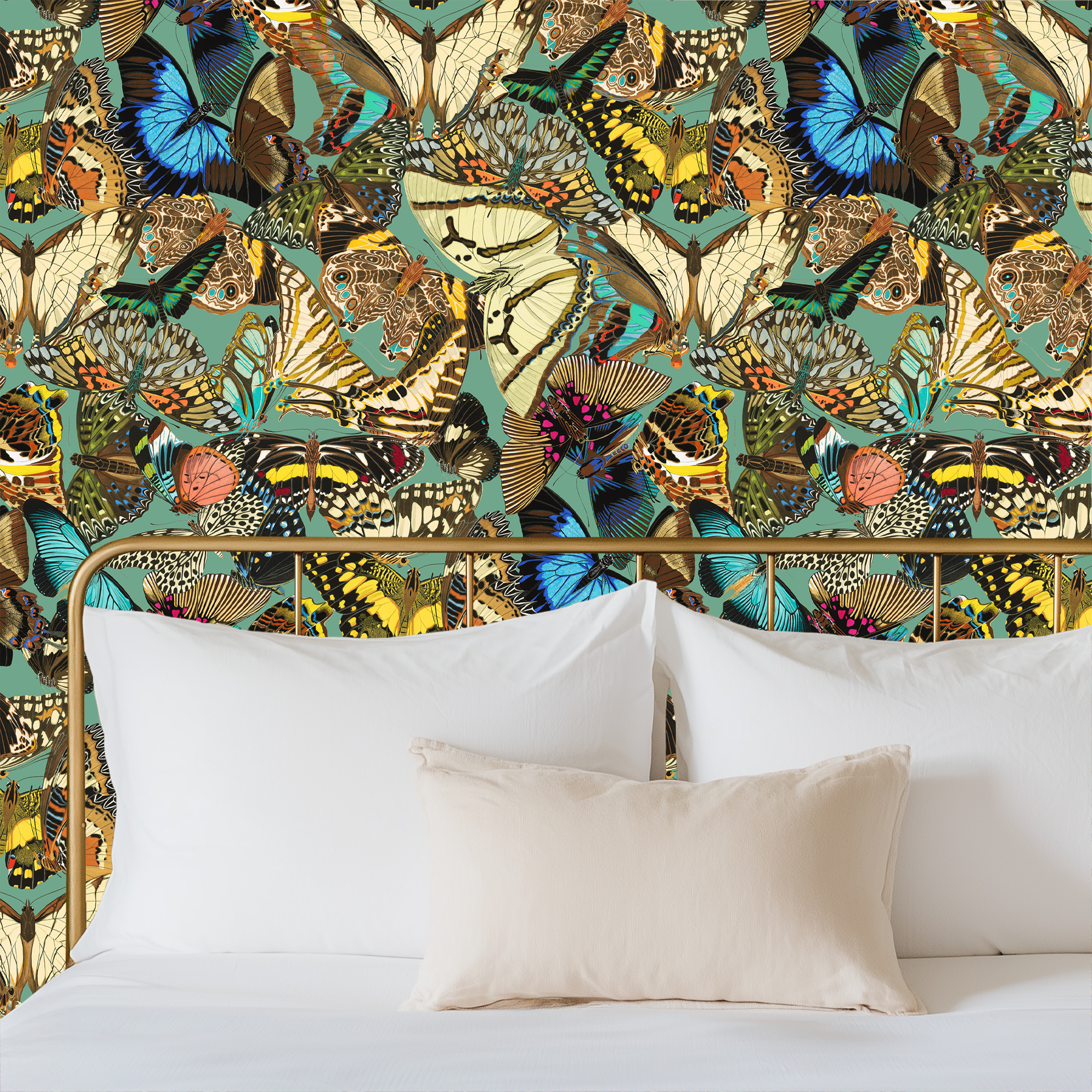 Butterfly Cabinet Teal Wallpaper