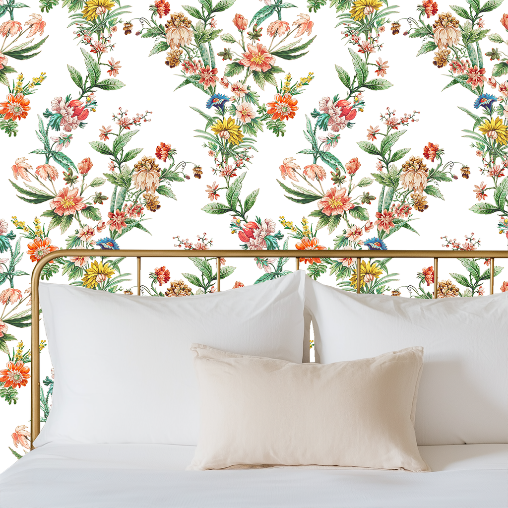 Ornamental Floral Motif Wallpaper - White