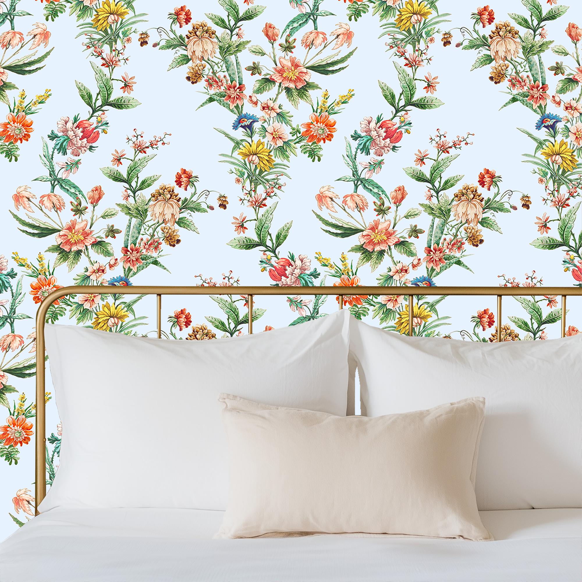 Ornamental Floral Motif Wallpaper - Blue