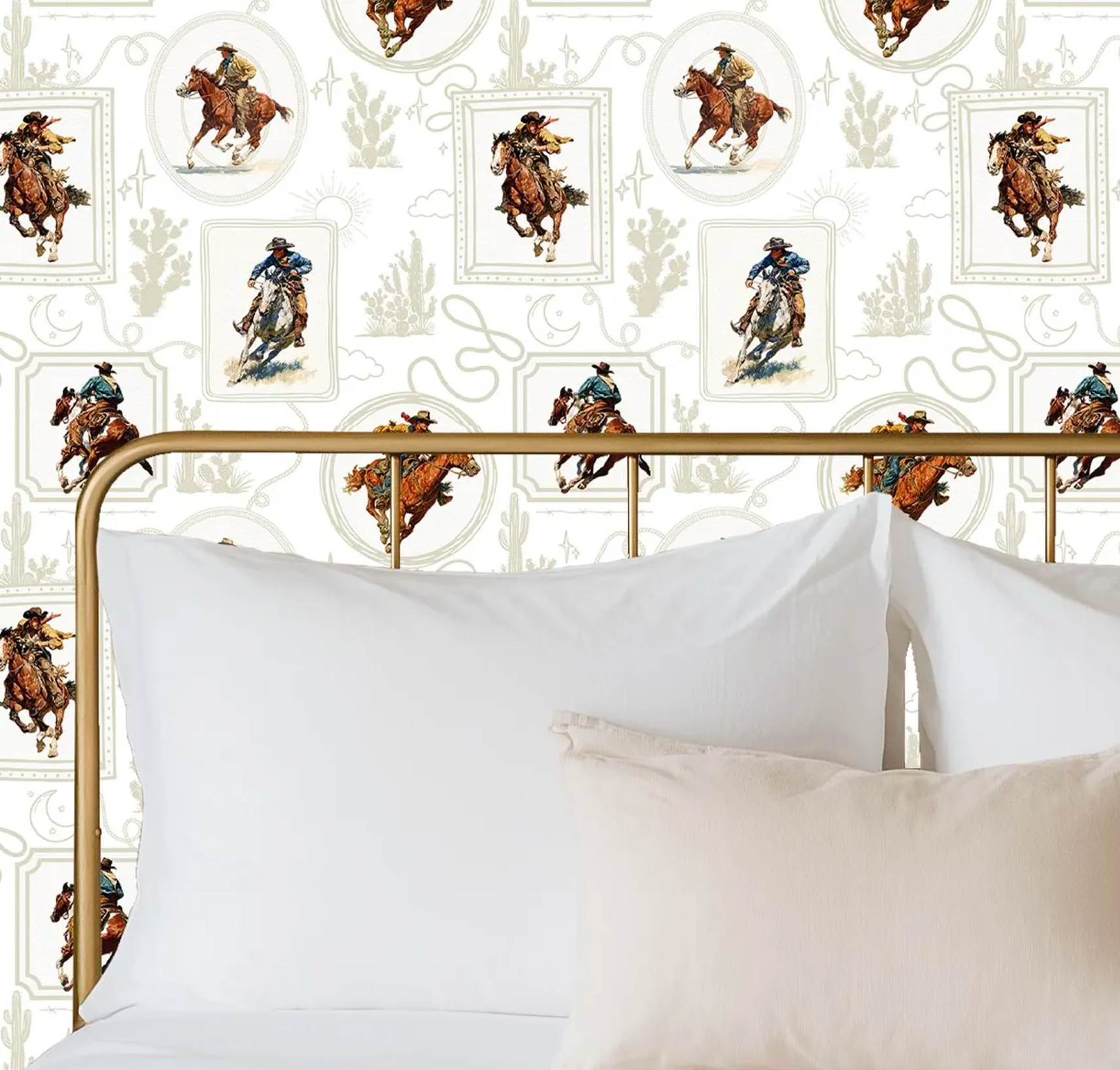 Cowboy Retro Wallpaper Print in White
